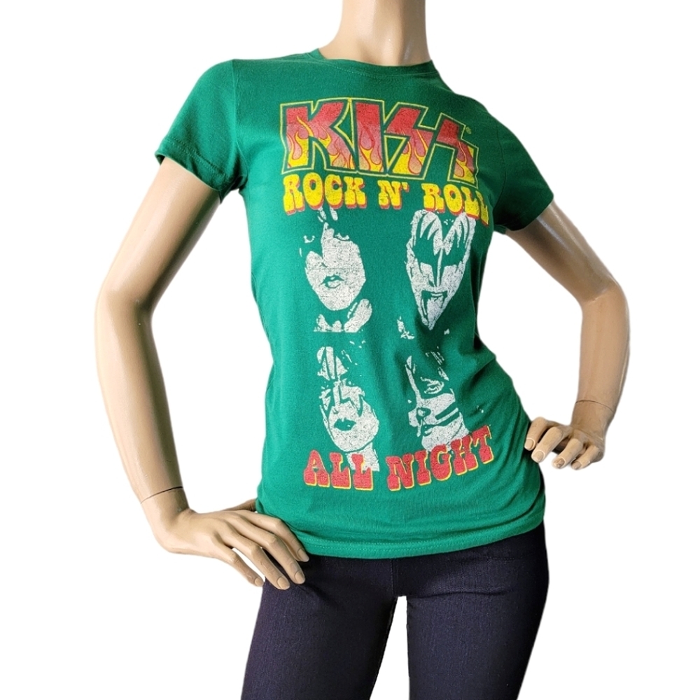 Kiss "Rock N' Roll All Night" Kelly Green Fitted T-Shirt